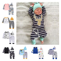 Load image into Gallery viewer, 3 Pieces Set Baby Kid Boys Striped Letters Polka dots Animals Cartoon Print Tops And Pants Sleepwears And Hats Wholesale 22011468
