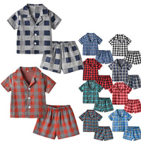 Load image into Gallery viewer, 2 Pieces Set Baby Kid Unisex Checked Shirts And Shorts Sleepwears Wholesale 220302220
