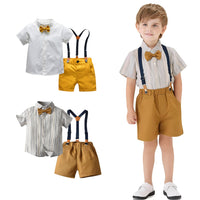 Load image into Gallery viewer, 2 Pieces Set Baby Kid Big Kid Boys Striped Bow Shirts And Solid Color Rompers Wholesale 220302254
