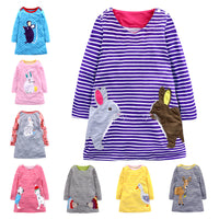 Load image into Gallery viewer, Baby Kid Girls Striped Polka dots Animals Cartoon Embroidered Dresses Wholesale 22030813
