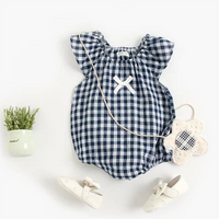 Load image into Gallery viewer, Baby Kid Girls Checked Bow Print Rompers Wholesale 220322101

