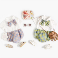 Load image into Gallery viewer, Baby Kid Girls Color-blocking Checked Rompers Wholesale 220322175
