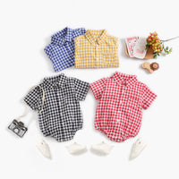 Load image into Gallery viewer, Baby Kid Boys Checked Print Rompers Wholesale 22032266
