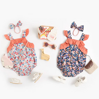 Load image into Gallery viewer, Baby Kid Girls Flower Print Rompers Bow Headwear Wholesale 22032296
