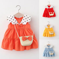 Load image into Gallery viewer, Baby Girls Polka dots Bow Print Dresses And Bag Wholesale 220330159
