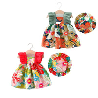 Load image into Gallery viewer, Baby Kid Girls Flower Print Beach Dresses And Hats Wholesale 220330357
