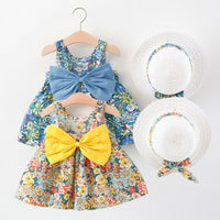 Load image into Gallery viewer, Baby Girls Flower Bow Print Beach Dresses And Accessories Hats Wholesale 220330367
