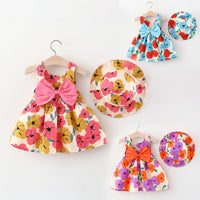 Load image into Gallery viewer, Baby Girls Flower Bow Print Dresses And Accessories Hats Wholesale 220330373
