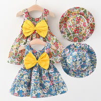 Load image into Gallery viewer, Baby Kid Girls Flower Bow Print Dresses And Hats Wholesale 220330388
