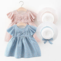 Load image into Gallery viewer, Baby Kid Girls Flower Bow Print Dresses Hats Wholesale 220330460
