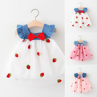 Load image into Gallery viewer, Baby Kid Girls Color-blocking Fruit Bow Lace Dresses Wholesale 220330531
