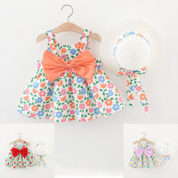 Load image into Gallery viewer, Baby Kid Girls Flower Bow Print Dresses And Hats Wholesale 220330565
