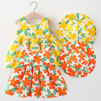 Load image into Gallery viewer, Baby Girls Flower Print Dresses And Accessories Hats Wholesale 220330658
