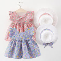 Load image into Gallery viewer, Baby Girls Flower Bow Print Dresses And Accessories Hats Wholesale 220330659
