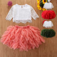 Load image into Gallery viewer, 2 Pieces Set Baby Kid Girls Lace Tops And Solid Color Mesh Skirts Wholesale 220402148
