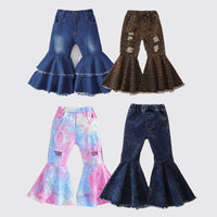 Load image into Gallery viewer, Baby Kid Girls Leopard print Tie Dye Ripped Pants Jeans Wholesale 220402165
