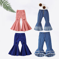 Load image into Gallery viewer, Baby Kid Girls Solid Color Leopard print Ripped Pants Jeans Wholesale 22040229
