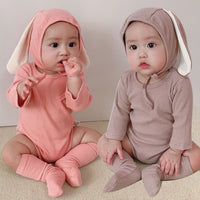 Load image into Gallery viewer, 3 Pieces Set Baby Unisex Solid Color Muslin&amp;Ribbed Rompers And Socks And Hats Wholesale 22053104
