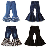 Load image into Gallery viewer, Kid Girls Solid Color Leopard print Ripped Pants Jeans Wholesale 22071180
