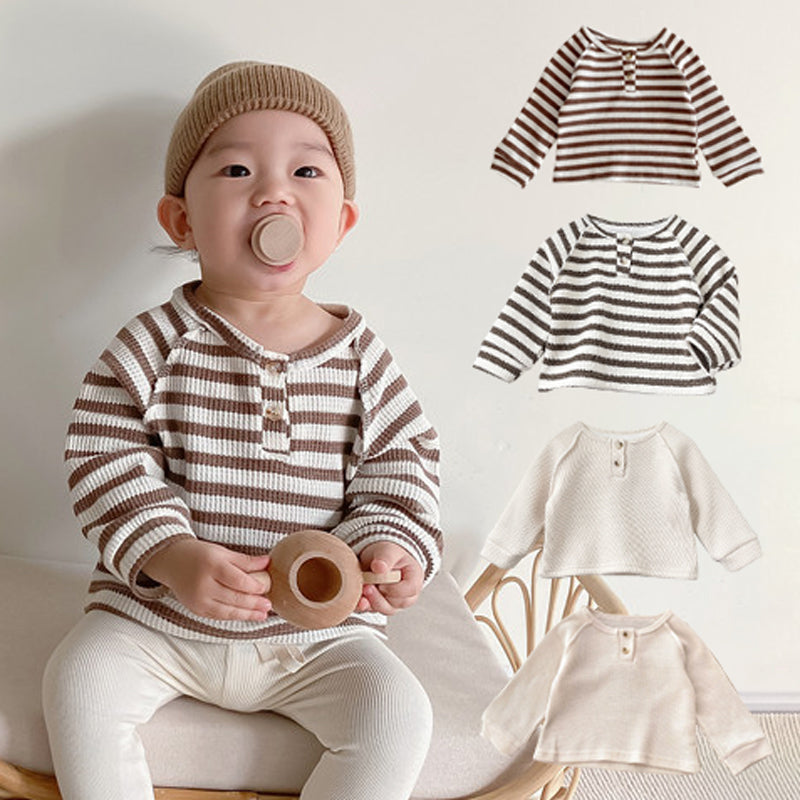 Baby Unisex Solid Color Striped Tops Wholesale 22081572