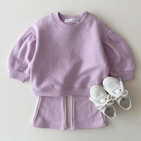 Load image into Gallery viewer, 2 Pieces Set Baby Kid Girls Solid Color Hoodies Swearshirts And Pants Wholesale 220902125
