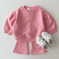 Load image into Gallery viewer, 2 Pieces Set Baby Kid Girls Solid Color Hoodies Swearshirts And Pants Wholesale 220902125
