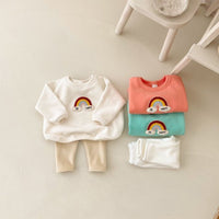 Load image into Gallery viewer, 2 Pieces Set Baby Unisex Letters Rainbow Hoodies Swearshirts And Solid Color Pants Wholesale 221103483

