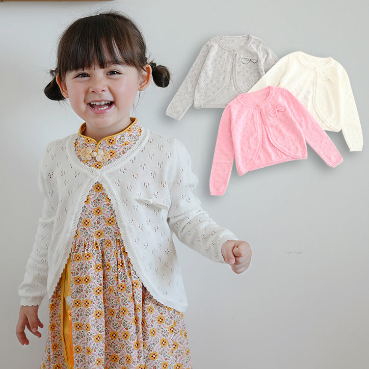 Baby Kid Girls Bow Crochet Cardigan Wholesale 22120629