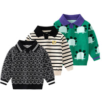Load image into Gallery viewer, Baby Kid Boys Striped Cartoon Expression Print Sweaters Wholesale 221209330
