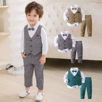 Load image into Gallery viewer, 3 Pieces Set Baby Kid Boys Dressy Party Solid Color Vests Waistcoats And Bow Shirts And Pants Suits Wholesale 221216358
