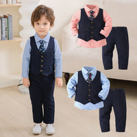 Load image into Gallery viewer, 3 Pieces Set Baby Kid Boys Dressy Party Solid Color Vests Waistcoats And Bow Shirts And Pants Suits Wholesale 221216360
