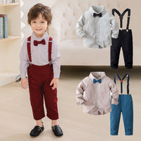 Load image into Gallery viewer, 2 Pieces Set Baby Kid Boys Birthday Party Striped Bow Shirts And Solid Color Jumpsuits Wholesale 221216437
