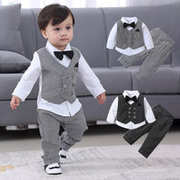 Load image into Gallery viewer, 2 Pieces Set Baby Kid Boys Dressy Striped Checked Bow Shirts And Pants Suits Wholesale 23011416
