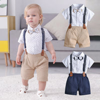 Load image into Gallery viewer, 2 Pieces Set Baby Kid Boys Cartoon Bow Print Shirts And Solid Color Shorts Suits Wholesale 230114231
