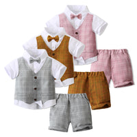 Load image into Gallery viewer, 2 Pieces Set Baby Kid Boys Birthday Party Checked Bow Tops And Shorts Wholesale 230210118
