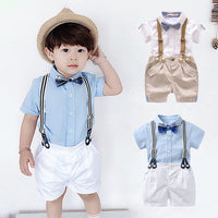 Load image into Gallery viewer, 2 Pieces Set Baby Kid Boys Birthday Bow Shirts And Checked Rompers Wholesale 23021301
