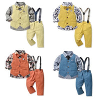 Load image into Gallery viewer, 3 Pieces Set Baby Kid Boys Flower Bow Print Shirts And Solid Color Vests Waistcoats And Pants Suits Wholesale 230224117
