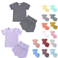Load image into Gallery viewer, 2 Pieces Set Baby Kid Unisex Solid Color T-Shirts And Shorts Wholesale 23030311
