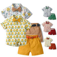 Load image into Gallery viewer, 2 Pieces Set Baby Kid Boys Birthday Flower Bow Print Shirts And Solid Color Ribbon Shorts Wholesale 230308522
