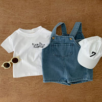 Load image into Gallery viewer, 2 Pieces Set Baby Kid Unisex Letters T-Shirts And Solid Color Rompers Wholesale 230326160

