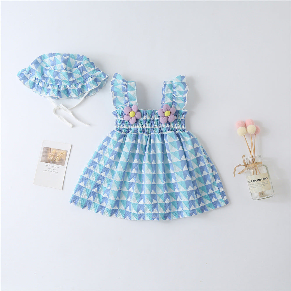 Baby Girls Color-blocking Checked Dresses Wholesale 23032680