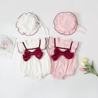 Load image into Gallery viewer, Baby Girls Solid Color Bow Rompers Wholesale 23032682
