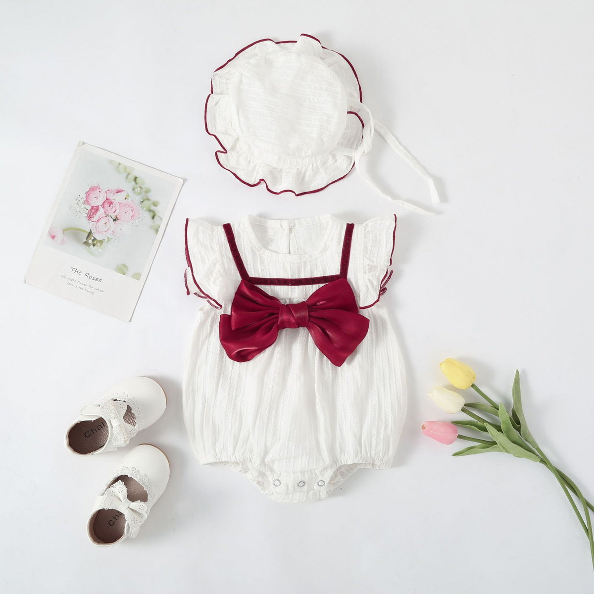 Baby Girls Solid Color Bow Rompers Wholesale 23032682