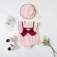Load image into Gallery viewer, Baby Girls Solid Color Bow Rompers Wholesale 23032682
