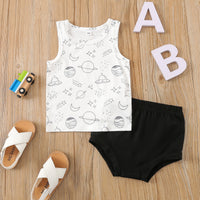 Load image into Gallery viewer, 2 Pieces Set Baby Boys Galaxy Print T-Shirts And Solid Color Shorts Wholesale 230407182
