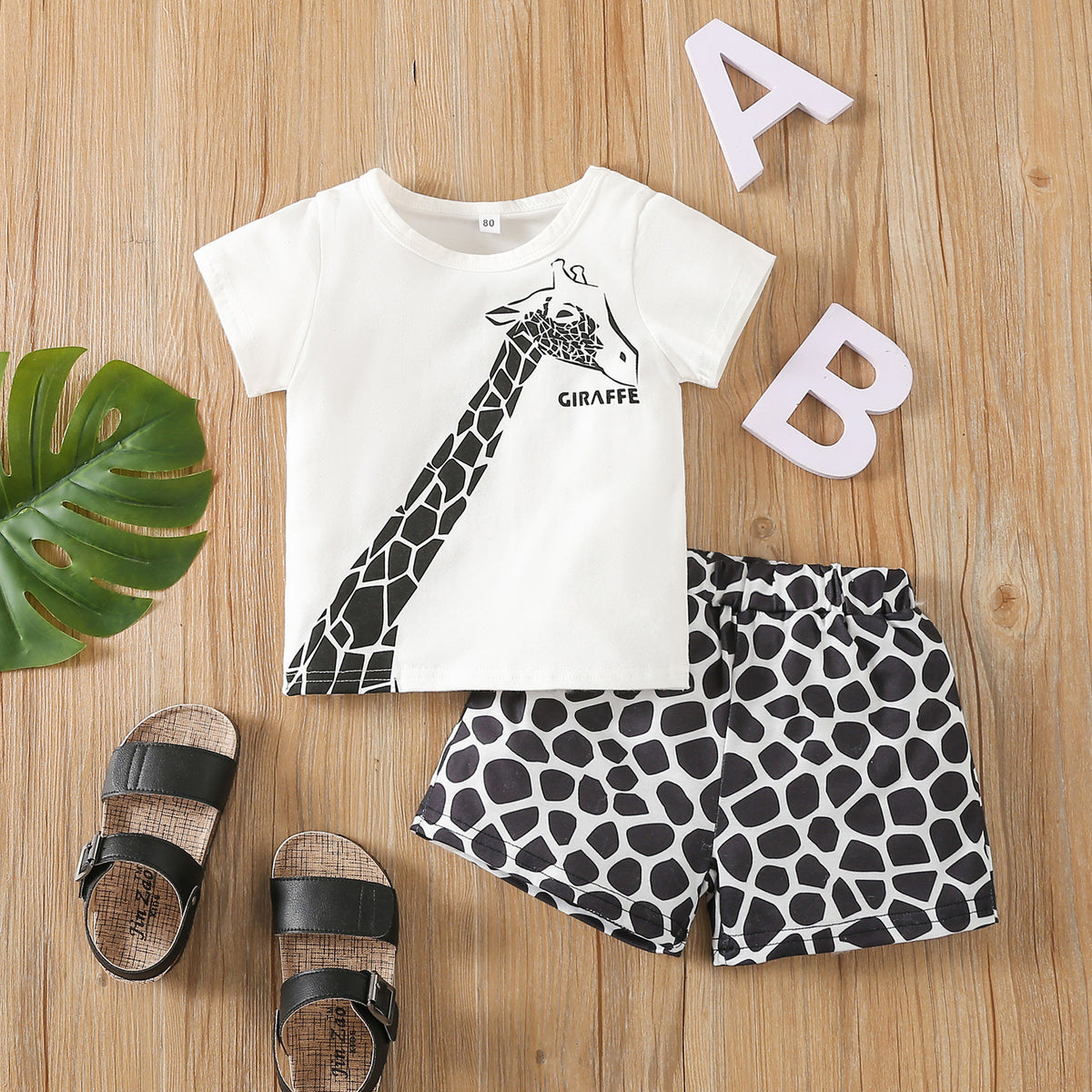 2 Pieces Set Baby Kid Boys Letters Cartoon Print T-Shirts And Cow Shorts Wholesale 230407200