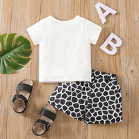Load image into Gallery viewer, 2 Pieces Set Baby Kid Boys Letters Cartoon Print T-Shirts And Cow Shorts Wholesale 230407200
