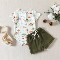 Load image into Gallery viewer, 2 Pieces Set Baby Girls Dinosaur Cartoon Print Rompers And Solid Color Shorts Wholesale 230407202
