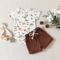 Load image into Gallery viewer, 2 Pieces Set Baby Girls Dinosaur Cartoon Print Rompers And Solid Color Shorts Wholesale 230407202
