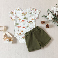 Load image into Gallery viewer, 2 Pieces Set Baby Girls Dinosaur Cartoon Print Rompers And Solid Color Shorts Wholesale 230407202

